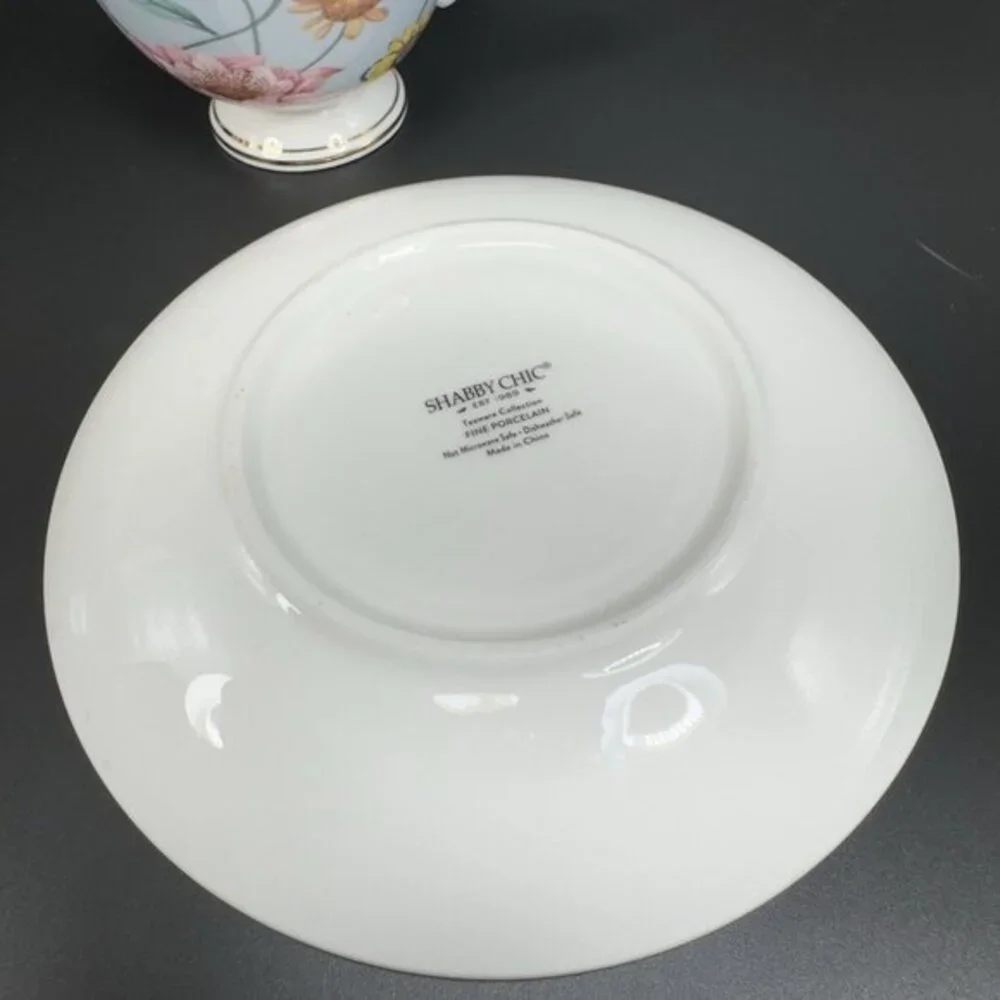 Shabby Chic Fine Porcelain Teacup And Saucer‎ Set Tea Cup Plate Blue Floral Bird